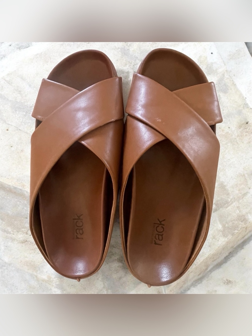 Rack Brown Cross-Band Slide Sandals for Women